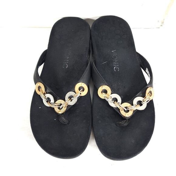 Vionic Women's Ola US 9 Black Embellished Orthaheel Flat Thong Sandals - Picture 3 of 14